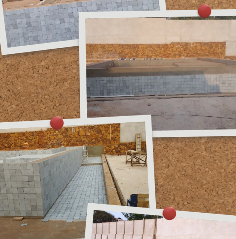 Registro fotográfico de obra de piscina em andamento